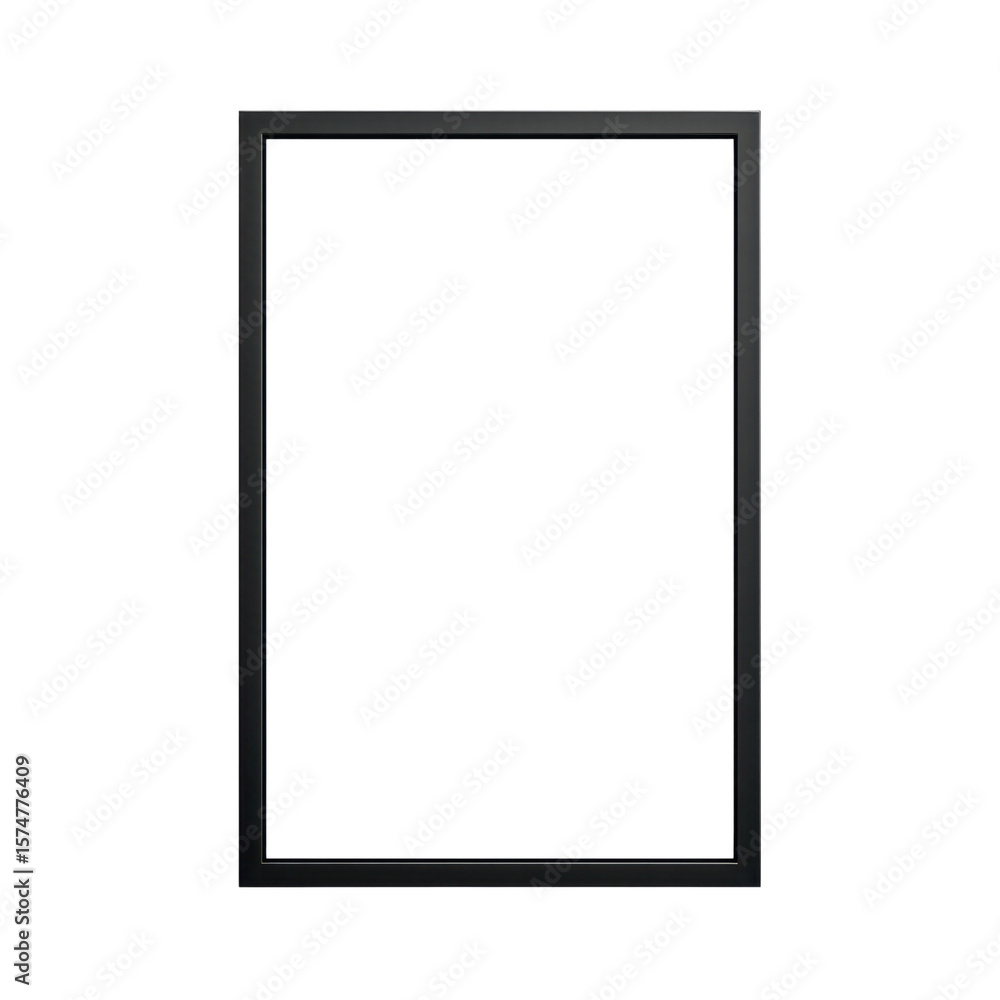 Poster simple black frame for artwork display on white background with empty space for custom photo or pain