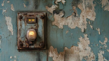 Rusty light switch on weathered factory wall
