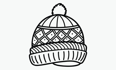 Winter hat silhouette, Cozy Winter Hat Icon Vector, Knitted Beanie & Cold Weather Essentials Symbol 
