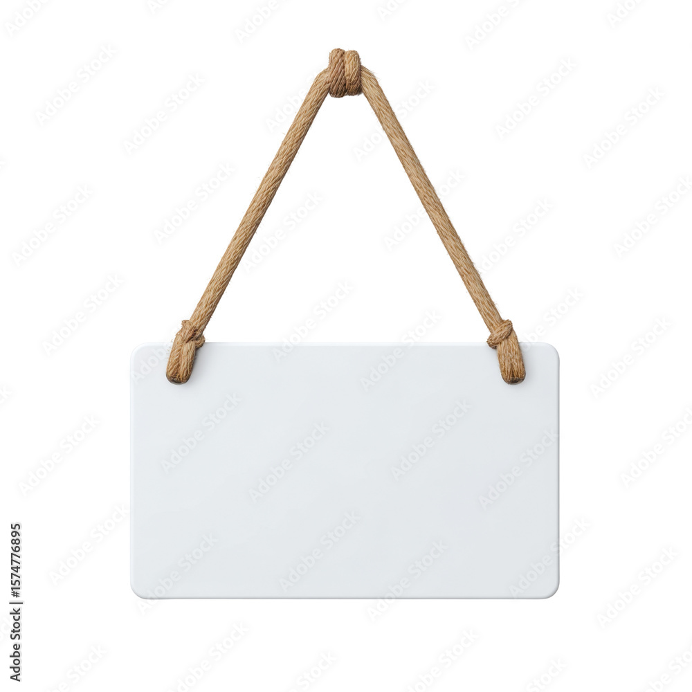 Poster empty rectangular signboard with twisted rope hanger for customization and personalization in decor 