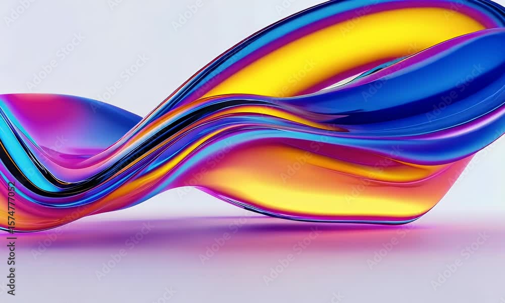 Poster 3d render of a colorful, abstract fluid shape on a white background. colorful, wavy resin sheets cre