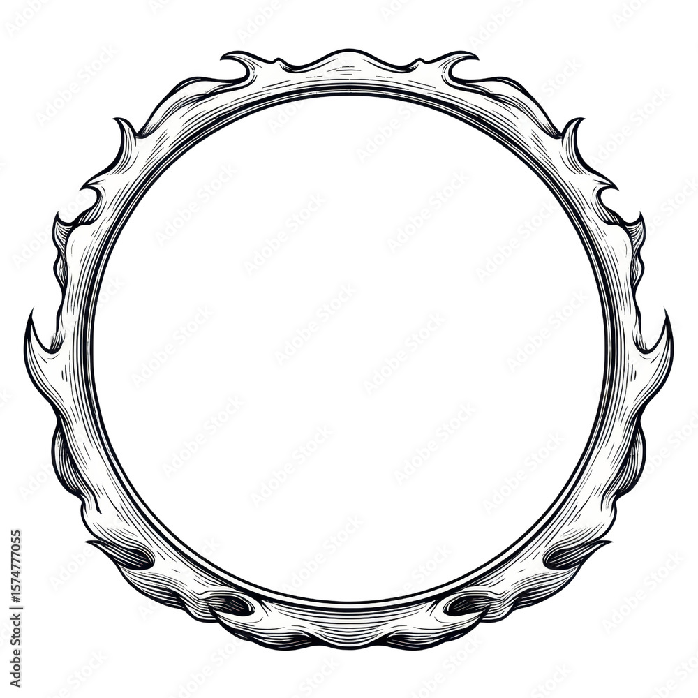 Poster circular frame with ornate flame design ideal for creative projects and decorative uses transparent 