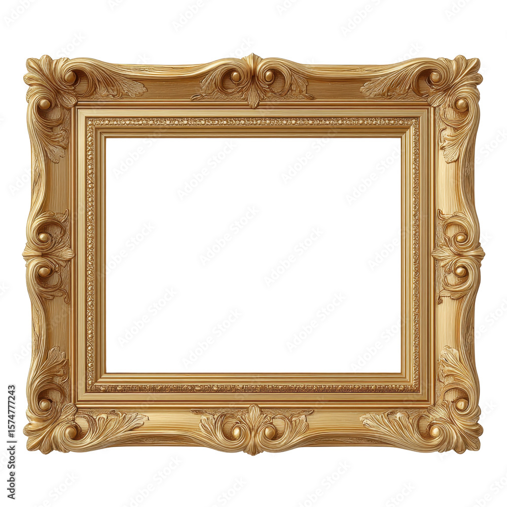 Poster ornate golden frame with intricate designs and empty space for artwork or photo display transparent 