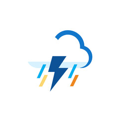 Weather icon featuring a stylized lightning bolt and cloud, representing stormy conditions with vibrant colors and dynamic shapes, ideal for weather-related designs and applications