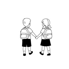 “Child Silhouettes Walking Together with Backpack for Education Concept”