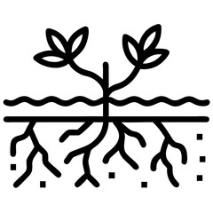 Illustration of a plant with roots and leaves, showcasing the intricate connection between soil and foliage, representing growth and nature's beauty in a minimalist design