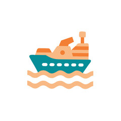 Colorful flat illustration of a cargo ship sailing on waves, showcasing maritime transport and trade, with a vibrant design and playful elements for visual storytelling