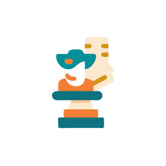 Colorful flat illustration of a person wearing a hat, holding a trophy, symbolizing achievement and success in a creative and artistic manner, showcasing vibrant design elements