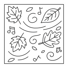 Fototapeta premium Autumn Leaves and Music Coloring Page – Fall Breeze with Notes and Swirls