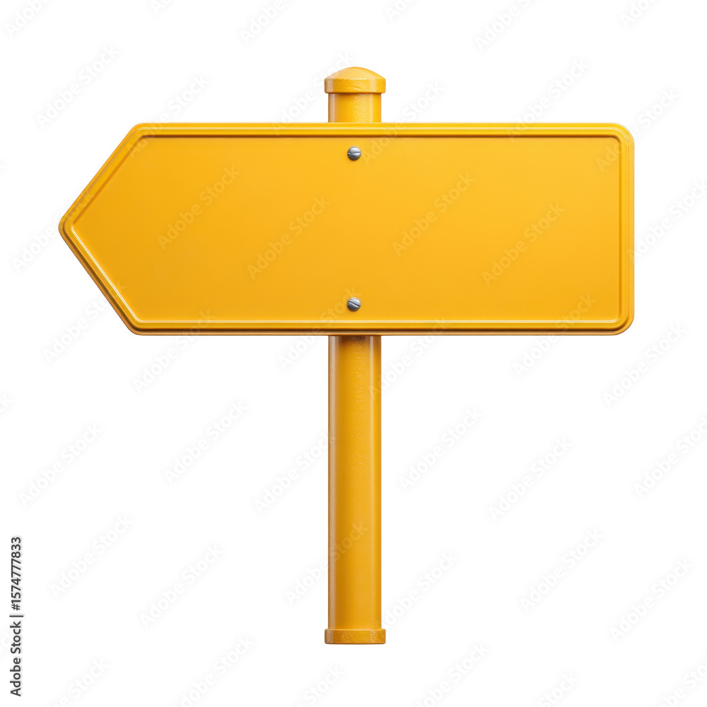 Poster blank yellow directional sign on a pole ready for customization and use in various contexts transpar