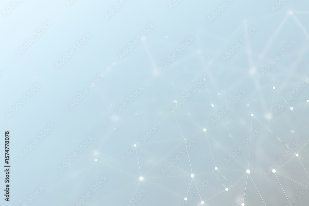 Poster abstract connection network with dots and lines on light blue gradient background, illustrating tech