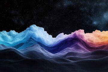 Colorful abstract mountain landscape against night sky.