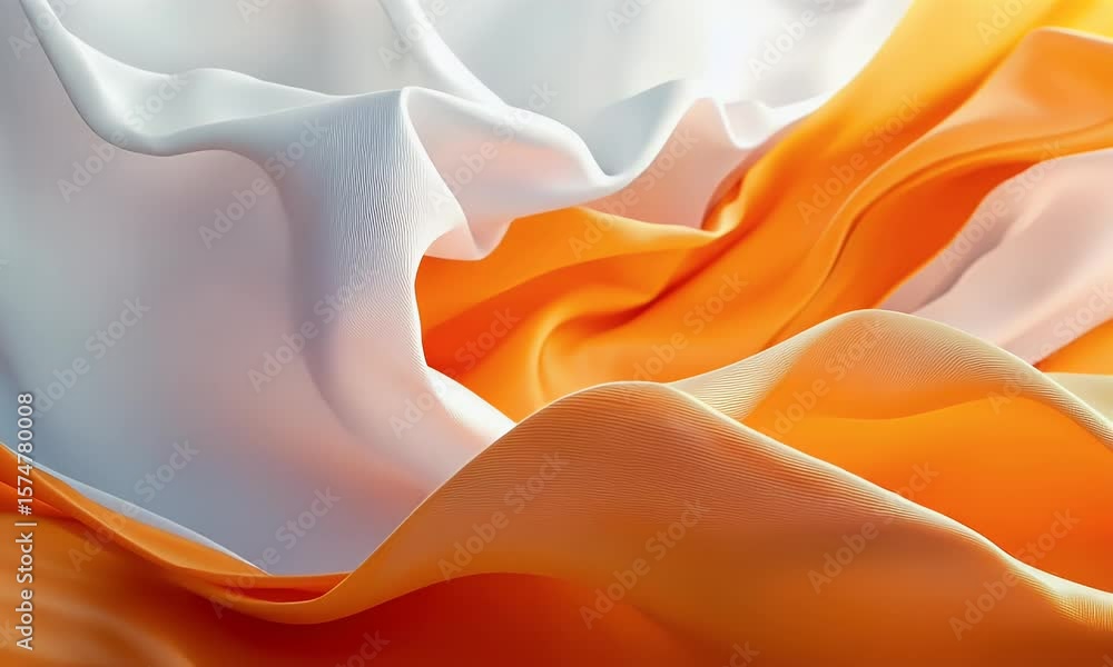 Poster abstract orange and white background with flowing cloth waves, creating an elegant and dynamic visua