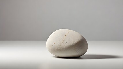 Smooth White Stone with Subtle Texture and Shadow on a White Surface