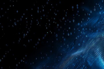 Fototapeta premium Abstract Digital Data Stream: Zeroes and Ones Cascade Across a Dynamic Blue Gradient Field, Symbolizing Information Flow, Code, and Technology in Modern Era.