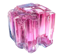 A pink crystal is sitting on a white background