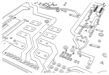 Circuit board blueprint close-up