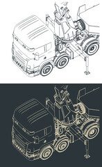 Truck with self loader mounted crane and semi-trailer close-up