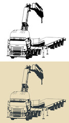 Truck with self loader mounted crane and semi-trailer