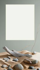Coastal-Themed Product Display with Blank Square Frame and Sand