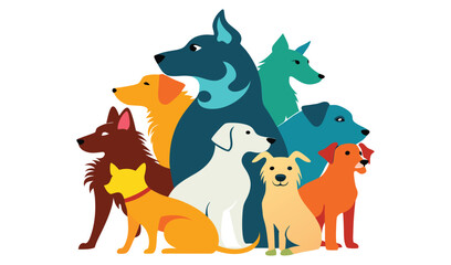 Naklejka premium Group of colorful dogs sitting together