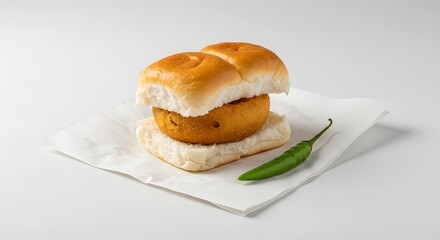 Vada pav indian street food mumbai cuisine potato fritter bun chili snack delicious vegetarian dish
