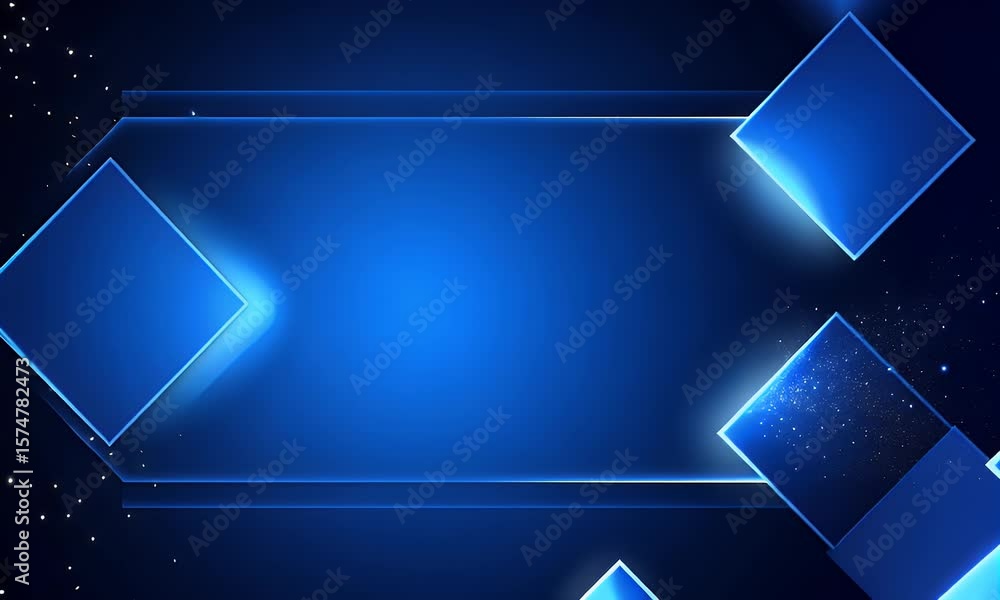 Poster abstract blue background with a neon light square frame for presentation design, glowing and shining