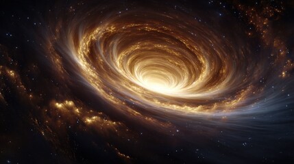 Obraz premium Majestic cosmic vortex in space with radiant golden swirls and distant stars