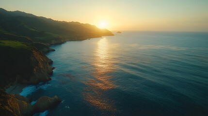 Serene ocean bay surrounded by golden cliffs and hills