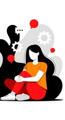 Woman illustration mental health anxiety depression stress thoughts emotion concept design art vector