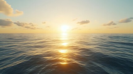 Expansive cinematic aerial view of a tranquil ocean at sunset