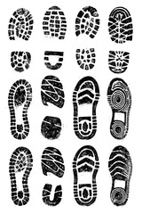Shoe Sole Print and Footprint Mark Collection in Black and White - Transparent Background