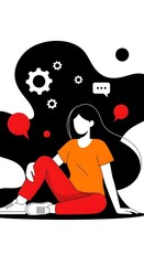 Vector illustration of woman with thoughts and ideas communication settings creative thinking concept
