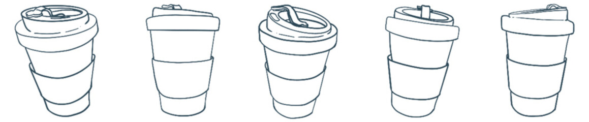 Cozy Minimal Coffee Cups Line Art for Modern Cafe and Branding Design