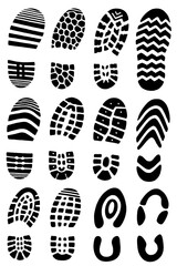 Shoe Sole Print and Footprint Mark Collection in Black and White - Transparent Background