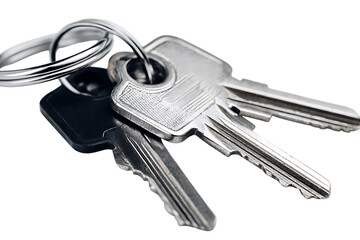 Close up of house keys on a metal keyring.