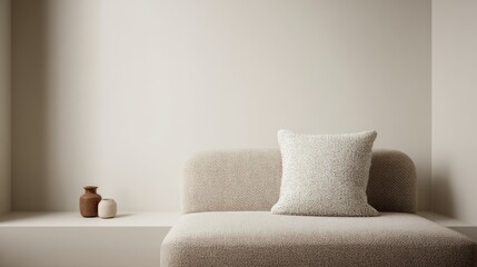 Neutral living room scene with beige couch and pillow