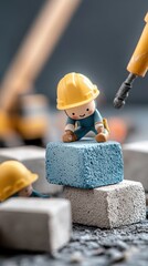 Construction Worker Figurines with Building Blocks