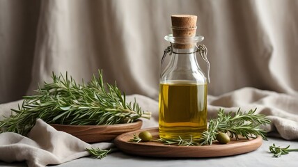 Fresh Rosemary and Olives with Olive Oil in a Glass Jar