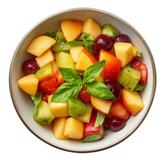 Fresh mixed fruit salad in a bowl isolated [Transparent Background PNG].