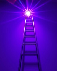 Ladder to radiant light source in vivid violet monochrome atmosphere