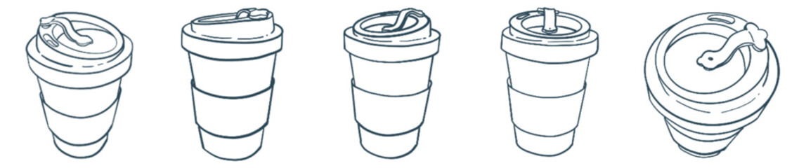 Cozy Minimal Coffee Cups Line Art for Modern Cafe and Branding Design