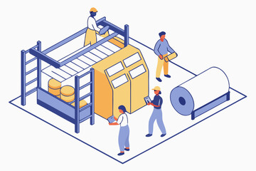 Paper mill factory workers, ideal for production, industry, or teamwork-themed advertising.