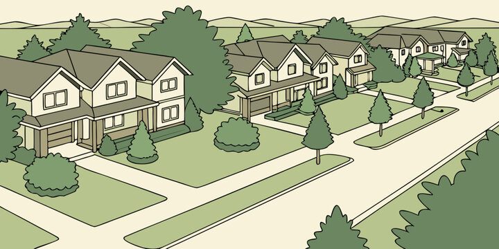 Aerial view of new Spokane neighborhood homes, ideal for real estate, community, or city lifestyle ads.