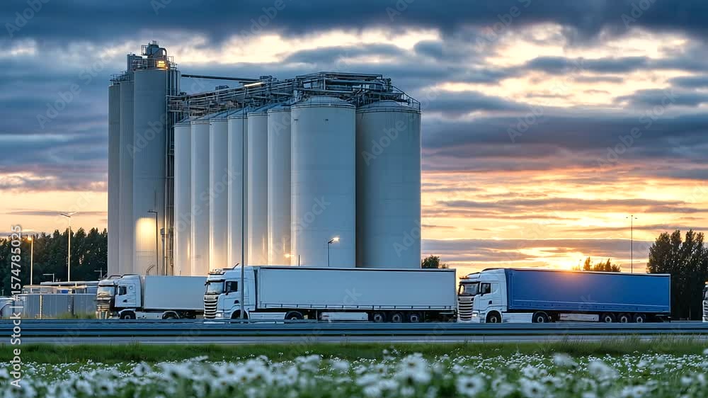 Poster a futuristic grain elevator with digital monitoring displays tracking quality and temperature in rea