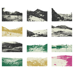Cutout Halftone Nature Landscape with Retro Art Texture Effect