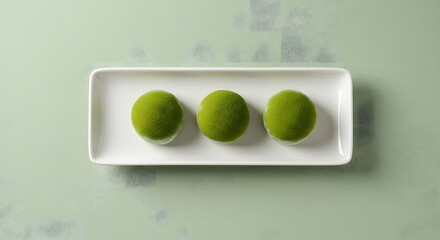 Matcha sweets green tea dessert japanese treat confectionary on white plate tasty food cuisine delight