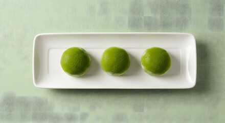 Green mochi dessert japanese food on white plate sweet treat delicious asian cuisine traditional snack 100