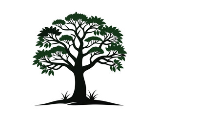 Dark green silhouette of a lush tree