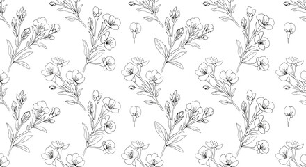 Floral pattern design with line art on white background  